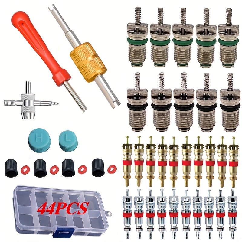 TEMU 44pcs Valve Core 1 Set R134a Car Air Conditioning Product Kit, Including 10 Car Air Conditioning Core Valves. Suitable For Most Models, A
