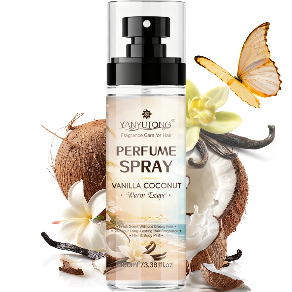 TEMU 24h Fragrance & Moisturizing Vanilla Coconut Perfume Spray & Hair Fragrance, Light Long-lasting Scent, For Hair & Body, Perfect Valentine's Day
