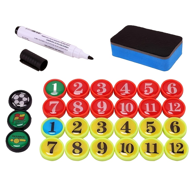 TEMU Tablero táctico de fútbol/baloncesto con números magnéticos grandes + marcador de borrado grande + borrador grande, accesorios de repuesto para