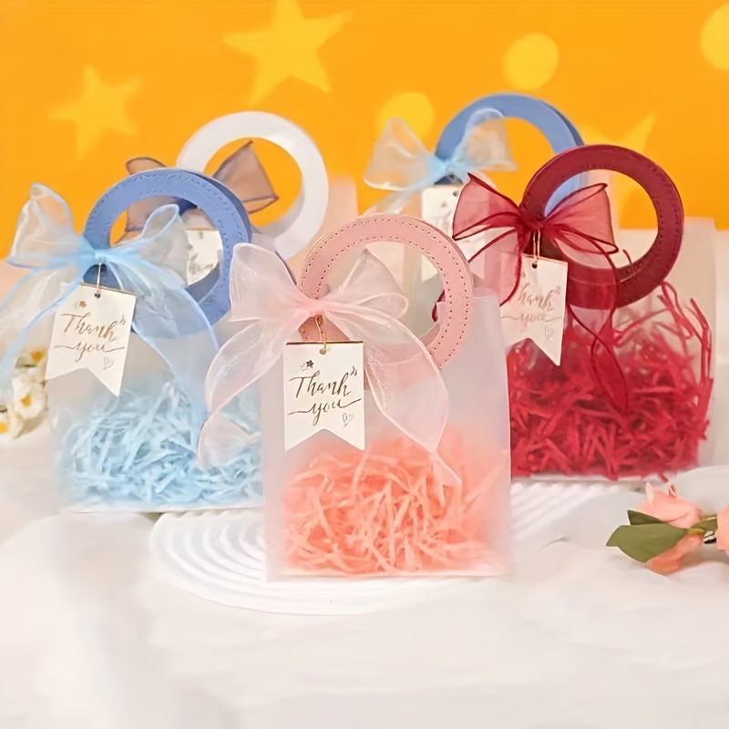 16 Reusable PVC Transparent Gift Bags with Raffia & Ribbons