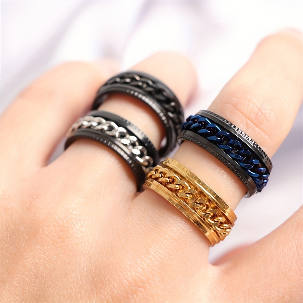 5 Pcs Bague Anti Stress,Fidget Ring Rotative Tournante Anneau Acier