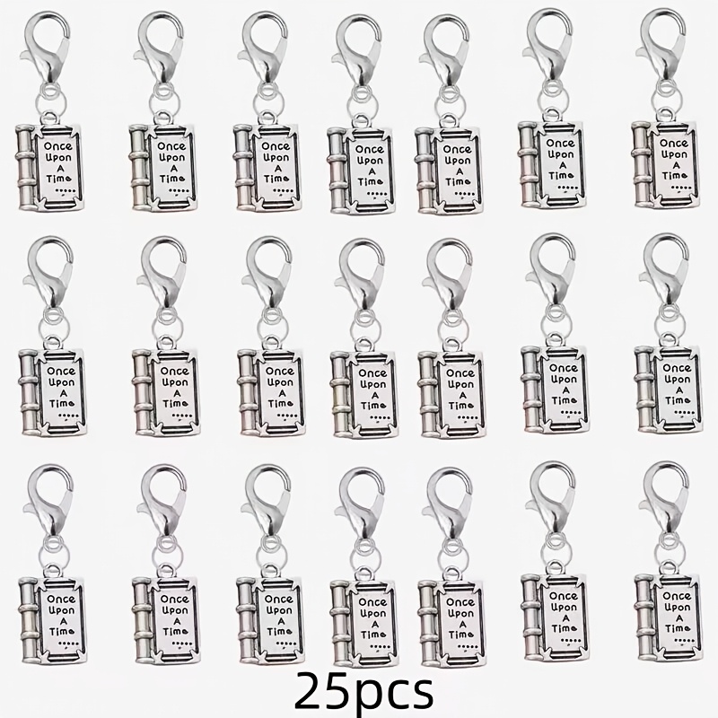 TEMU 25pcs Vintage Distressed Alloy Small Book Charms With " A Time" Fairy Tale Engraving, Lobster Clasp Keychain Pouch Pendant, Versatile Accessory