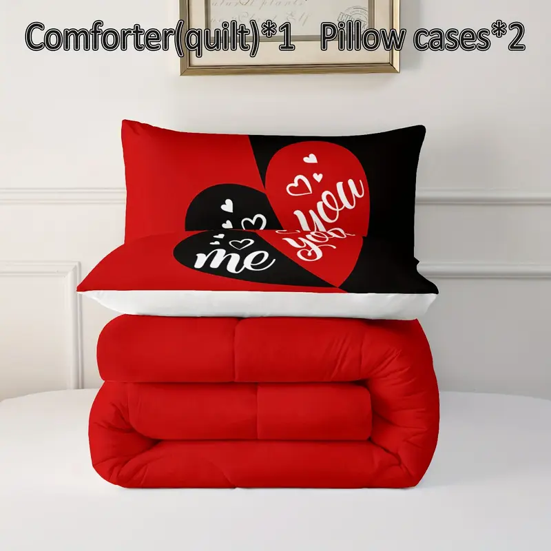 3pcs mr mrs bedding set queen comforter for adults couple men women black and red bedding set his and hers comforter bedding valentines day wedding gifts 1 quilt 2 pillowcases Product details 5