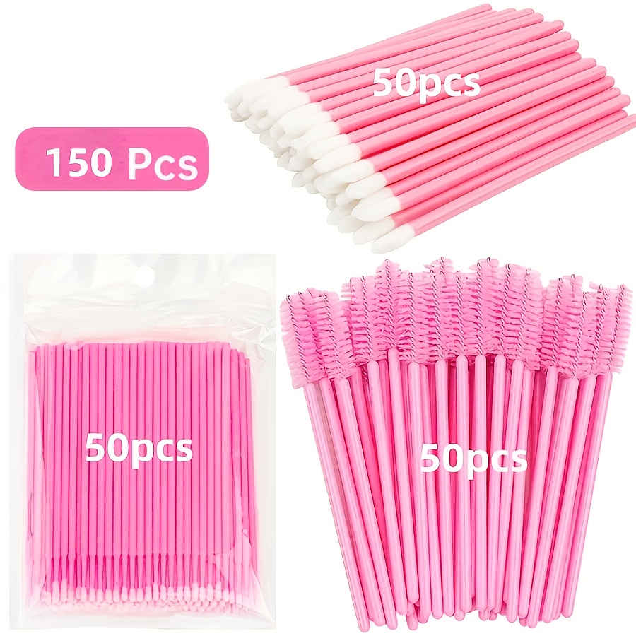 E-shop 150-teiliges Wimpernverlängerungs-Set - Einweg-Mascara-Bürsten, Bürsten und Lippenbürsten, Polyesterborsten, ABS-Kunststoffgriff, Ideal für