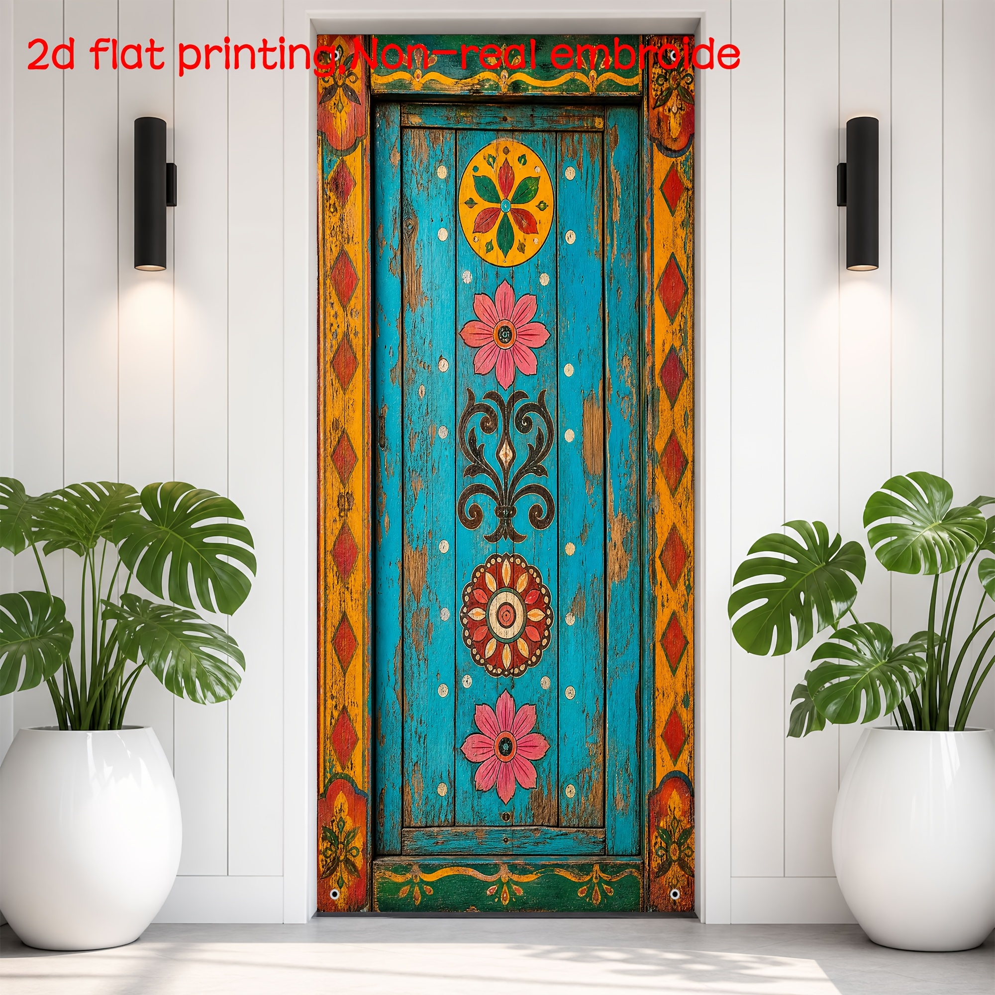TEMU 2d Flat, 2d Door Banner, 2d Flat Door Banner, Vintage Style Door Banner With Colorful Floral Pattern, Porch Background Flag, Suitable For Indoor