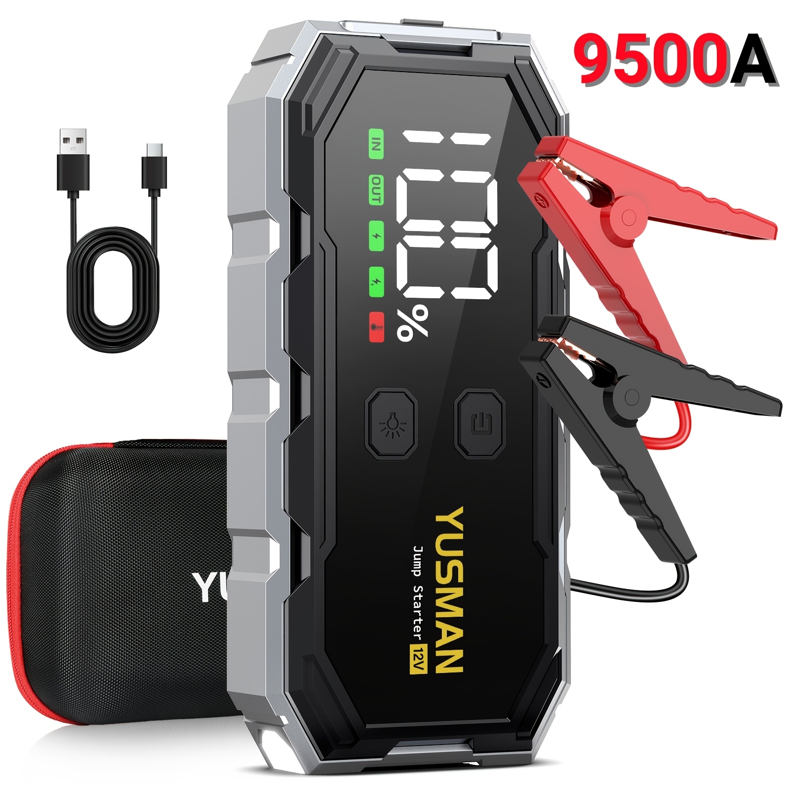 9500A Peak avtomobilski zaganjalnik, 12V prenosni booster akumulatorja za VSE bencinske/10L dizelske vozila, QC3.0 hitro polnjenje, LCD zaslon,