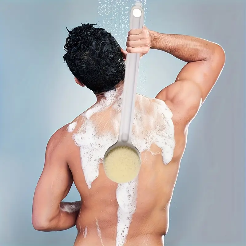 1 silicone bath brush with long handle - ergonomic non-slip grip, durable scrub head & easy- - reaches hard-to- & body areas, ideal for adults, seniors, bathing assistance - lightweight shower cleansing tool (no electricity needed) Product details 1