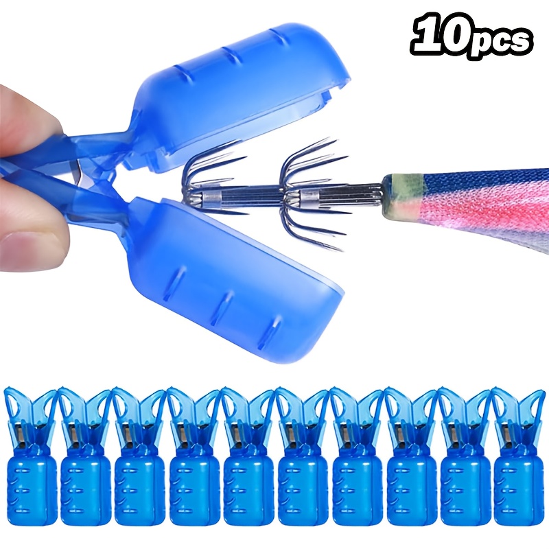 TEMU Hqzoomee 10pcs Blue Pvc Squid Jig Hook Covers - Fishing Lure Protector Caps, Safety Bonnets For , Plastic, Fishing Hook Cover, Large