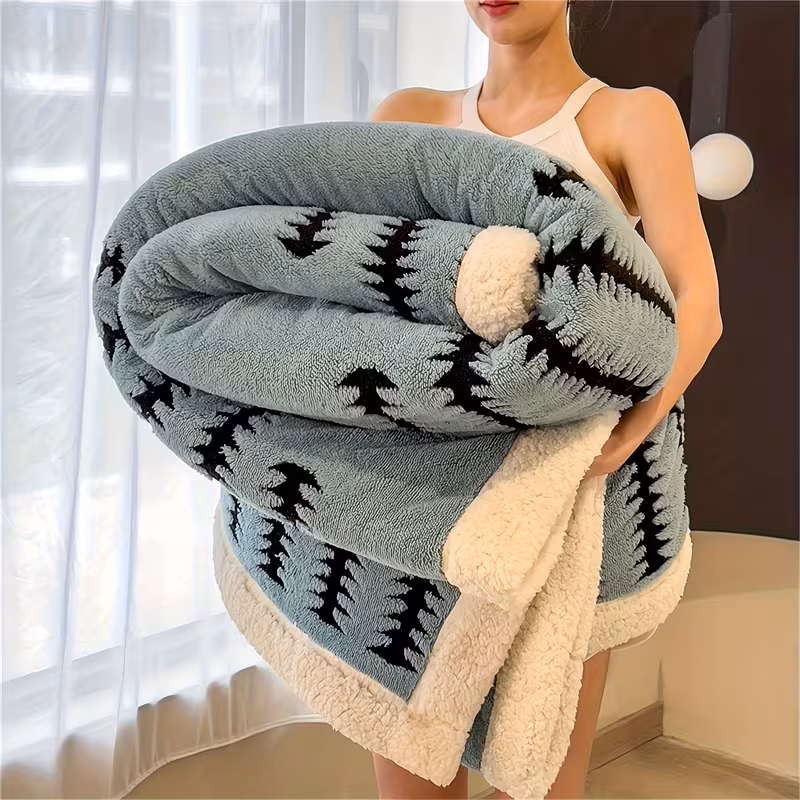 1pc luxury coral fleece blanket soft bedspread throw geometric black white gray beige stripes soft texture suitable for bed sofa or floor machine washable polyester fleece bedding multiple sizes and colors stylish versatile home Product details 7