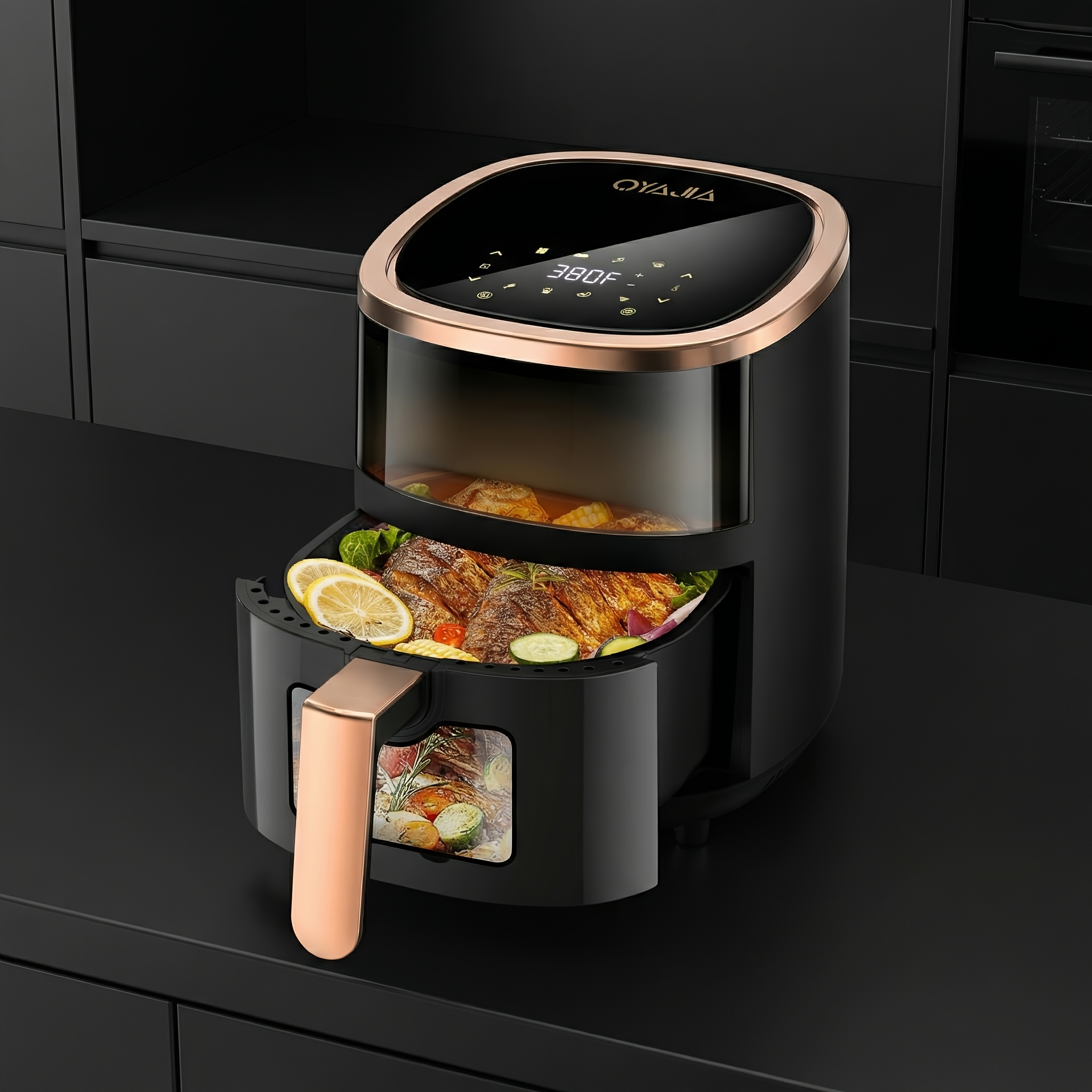 Image of 5.2l Air Fryer | 8-1 Cook | Easy View Windows For Results | Cook Shrimp, Steak, Fries, Wings, Chicken & More | Precise Temperature Control & Time | Black, Cream