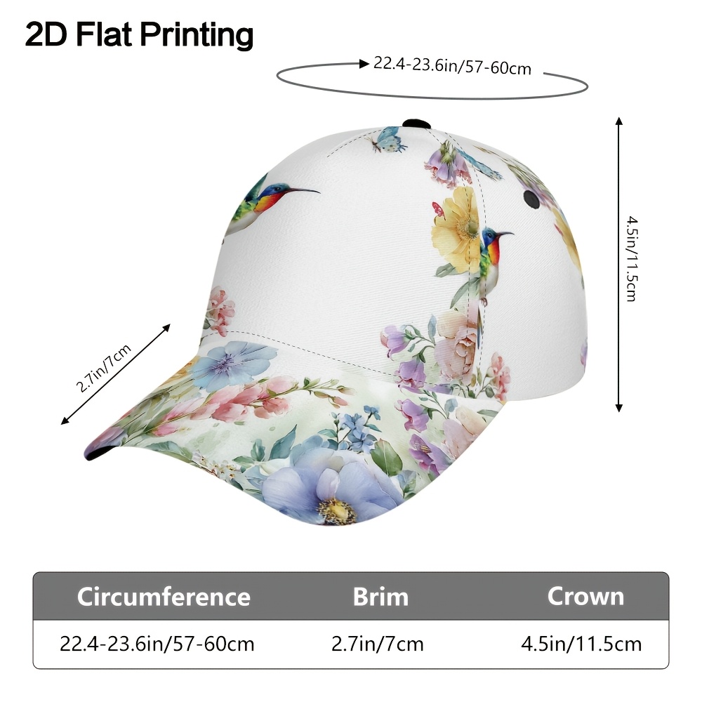 TEMU 1pc Casquette de baseball 2D à impression plate, et facile à , avec une florale de de printemps, parfaite pour le streetwear d'extérieur et les