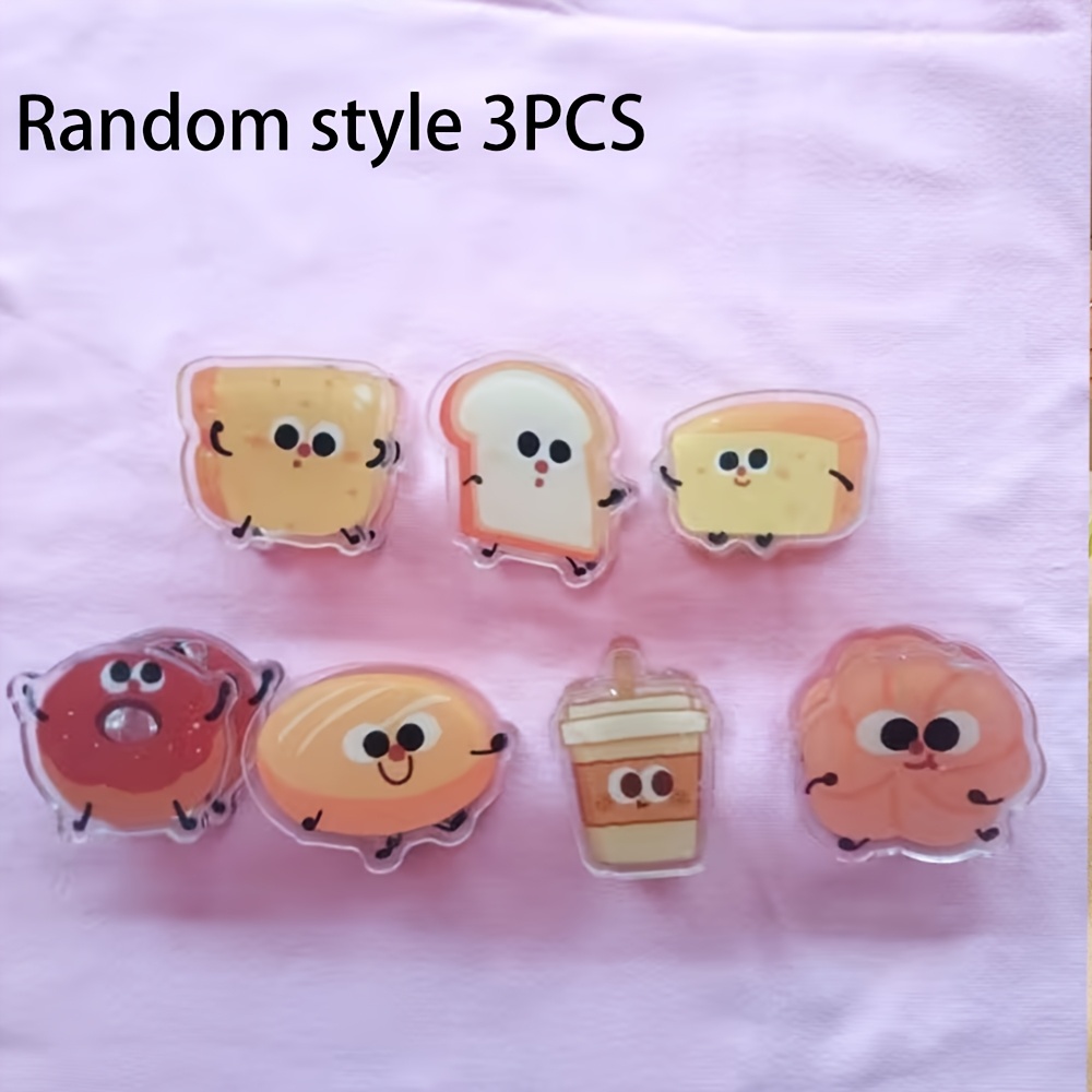 TEMU 2d Flat Acrylic 3pcs Snack Bag Sealing Clips Random Style, Cute Bread Dessert Design, Acrylic Multipurpose Clips, Suitable For Food Packaging,