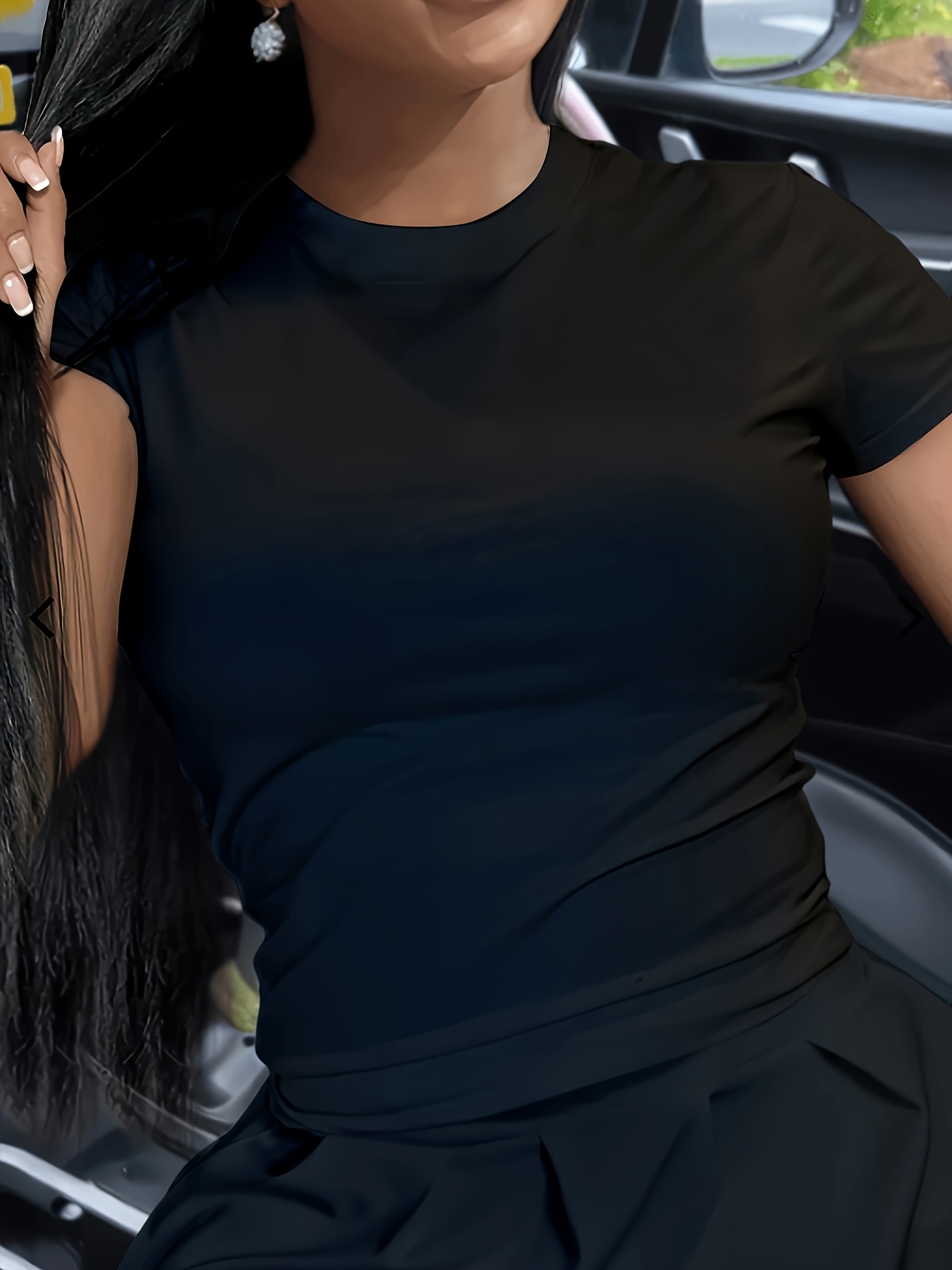 Solid Color Crew Neck T-Shirt, Casual Short Sleeve Top For Spring & Summer, Women's Clothing