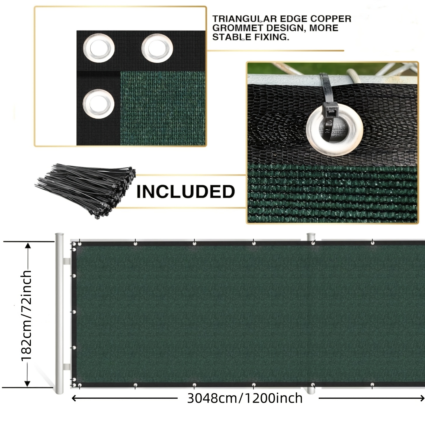 TEMU 【2d Flat】 [2d Flat] 6×100ft Green Privacy Fence Screen | Heavy Duty Plastic Mesh Screen With Grommets, Temporary Windscreen Fences For Garden
