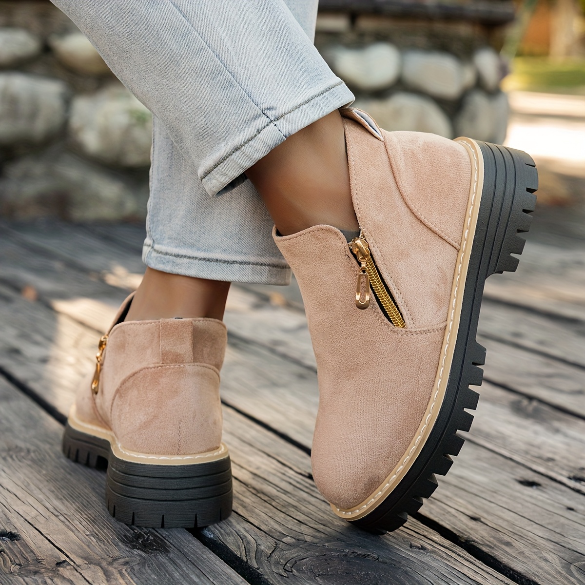 elegant women shoes   shoes womens simple solid color ankle boots fashionable short boots with double zipper opening on   outdoor sports and casual party shoes   chelsea boots versatile thick soled ankle boots 11