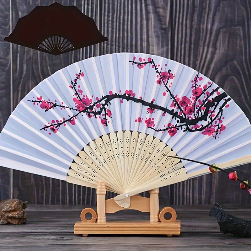 

Handheld Cherry Fan, Traditional Chinese Classical Printed Fan, Elegant Plum Pattern, Folding Hand Fan