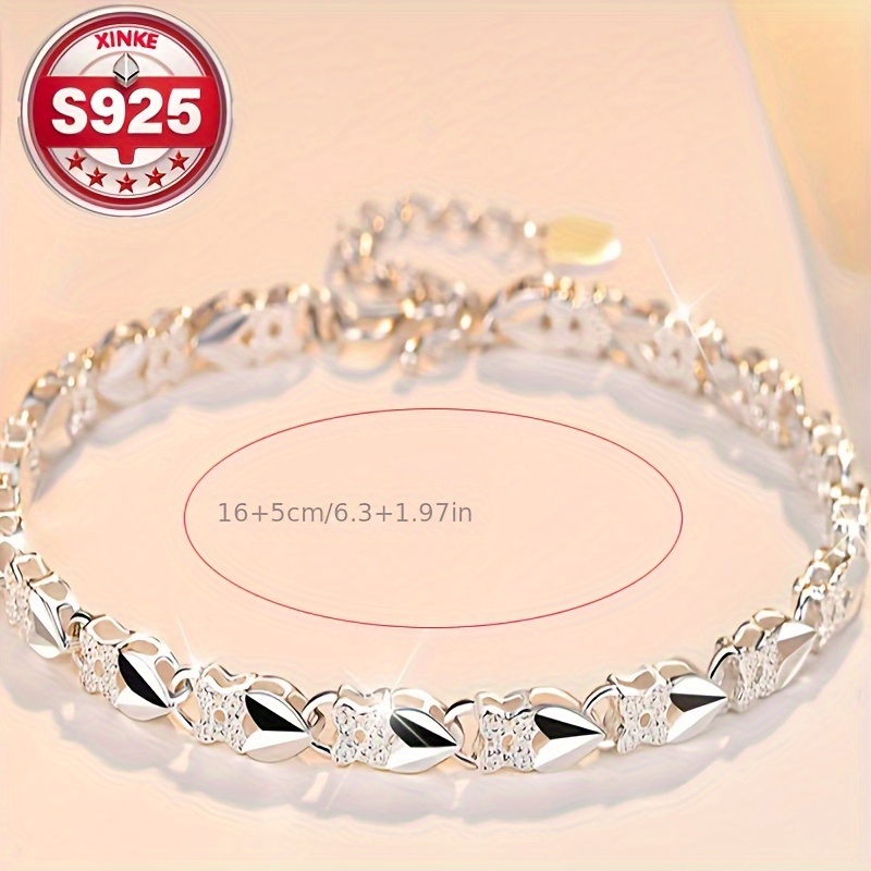 

2pcs Elegant 925 Sterling Silvery Bracelet - Vintage Style, Casual Attire & Valentine's Gift