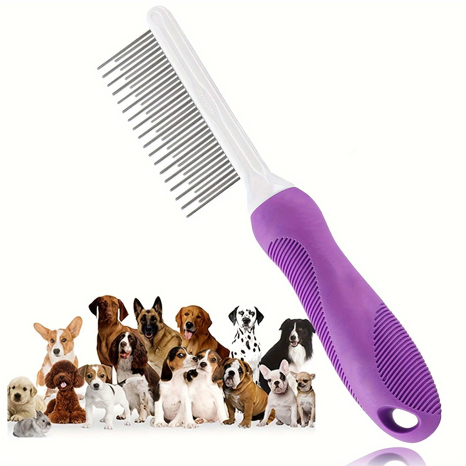 

2-in-1 Pet Grooming Comb For Dogs & Cats - Stainless Steel Detangling And Dematting Tool With Long & Short Teeth, Safe Knot Removal For