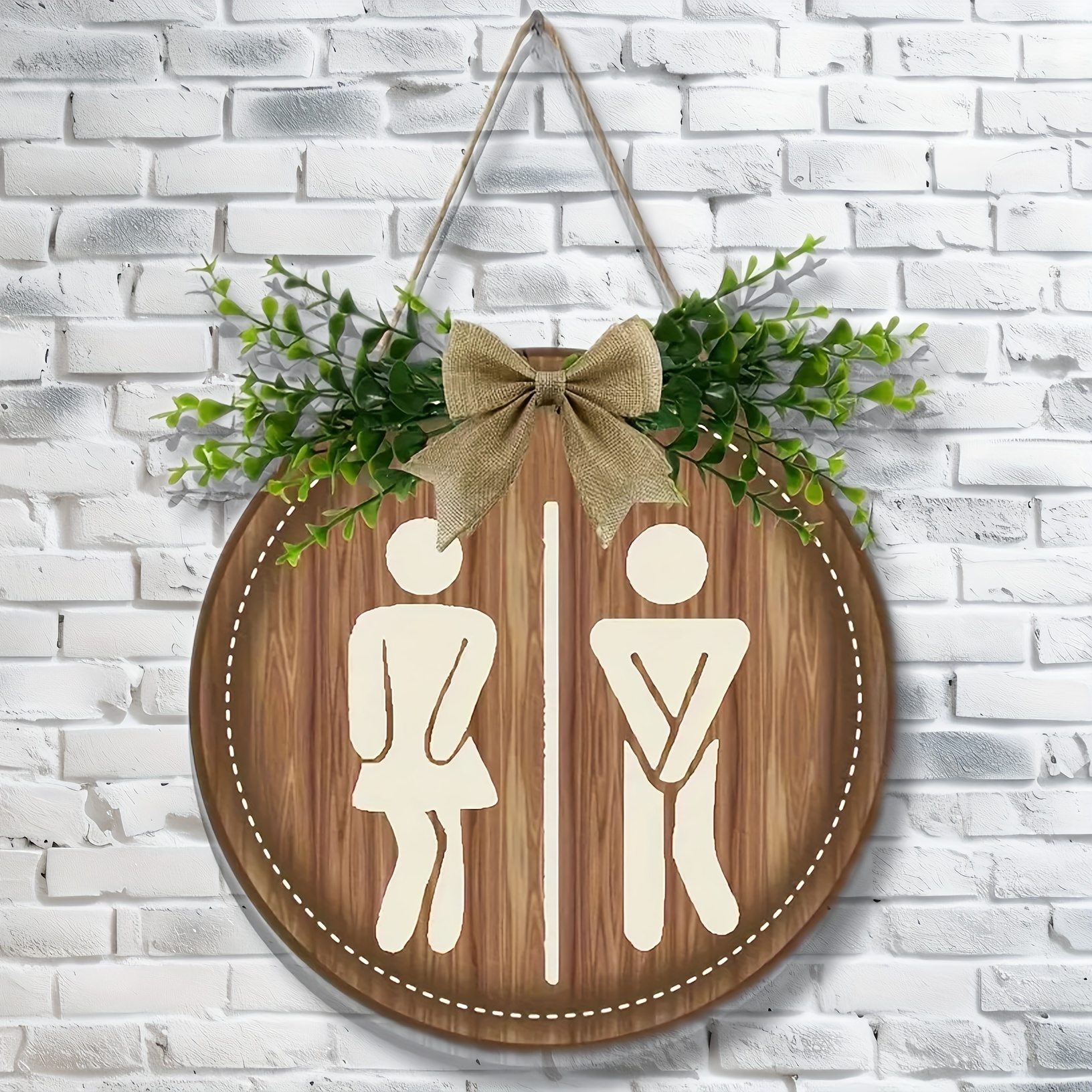 

Charming Wooden Restroom Sign: Classic Style, Wall-mounted, No Feathers, Suitable For Home Decor
