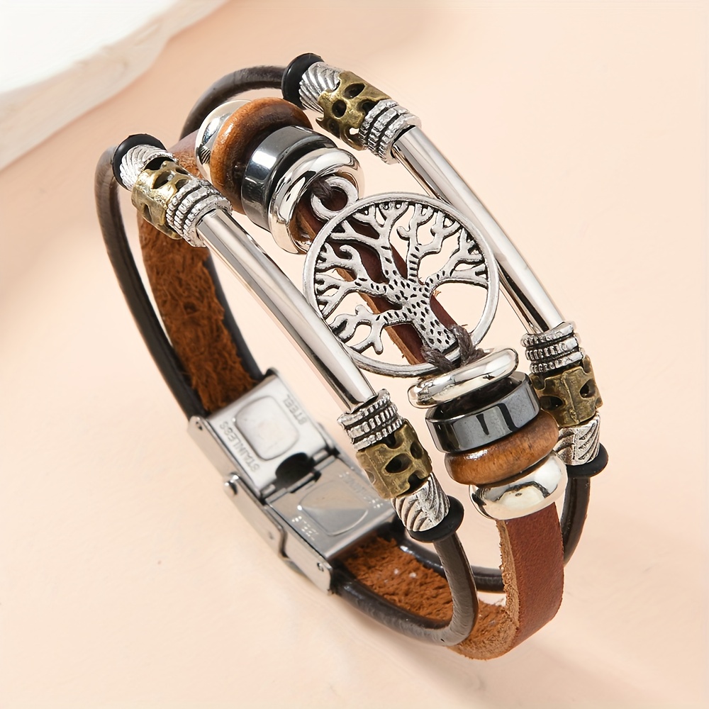 TEMU Pulsera Unisex de Cuero Estilo Bohemio Vintage, Joyería de Moda para Mujeres y Hombres, Brazalete del Árbol de