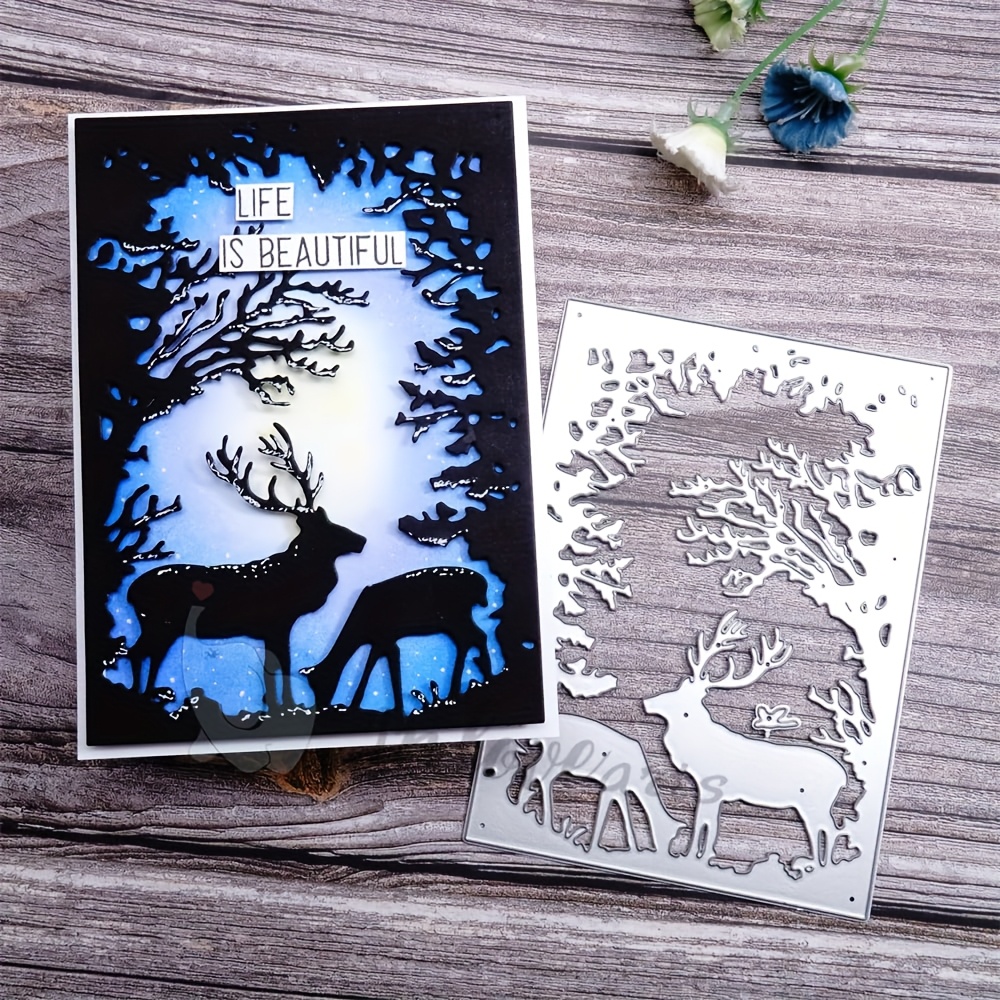Elk Rectangle Graphic Metal Cutting Mold Set - Professional Diy Template, Hand Greeting Card Tool & Home Decor Craft Kit For Festive Items