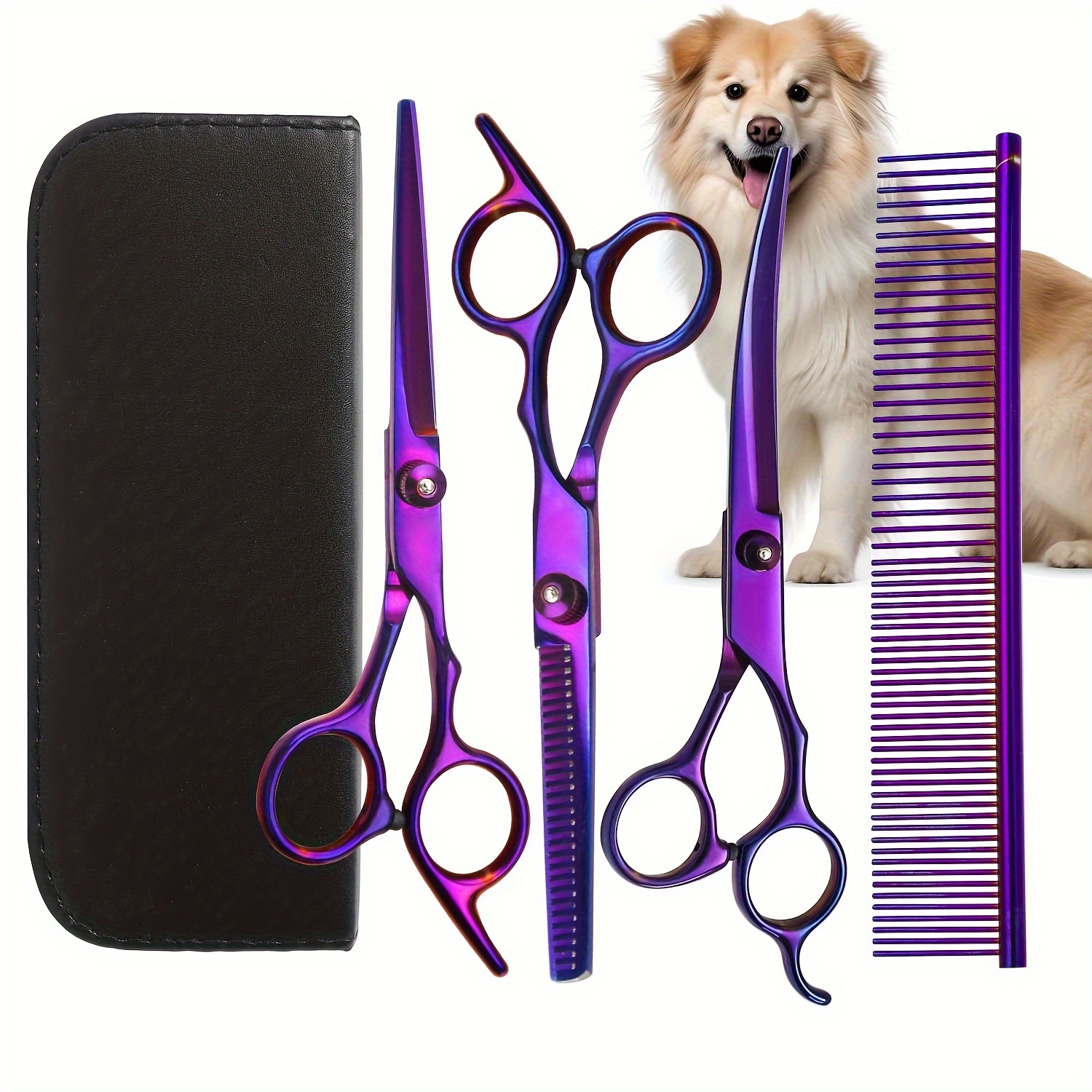 

4pcs Pet Grooming Scissors Kit, Premium Stainless Steel Straight & Curved & Thinning Blade Dog Hair Cutting Shears Set With Storage Case