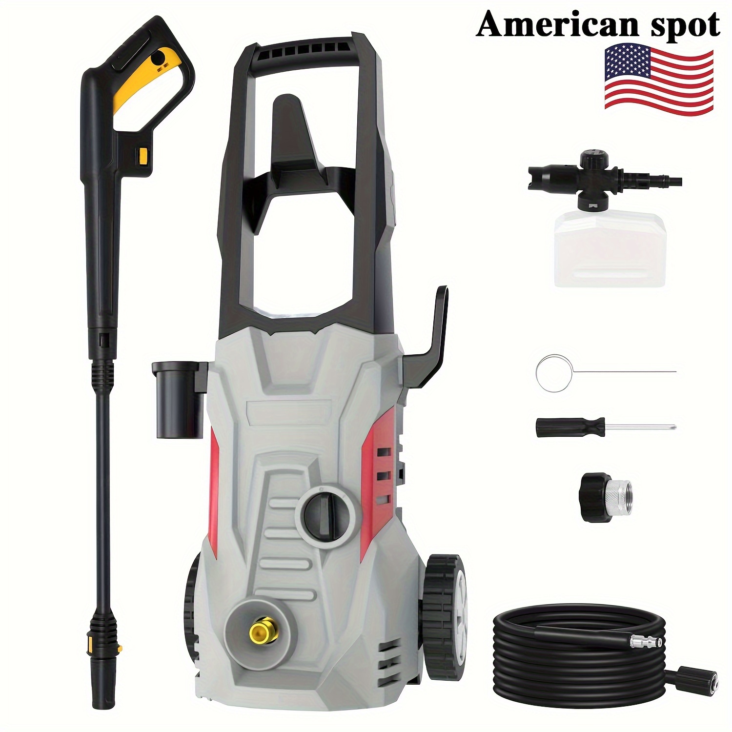 electric pressure washer 2030 psi max 1 76 gpm power washer with hose hook ipx5 car wash machine with gimbaled nozzles foam cannon for cars patios and floor cleaning details 0