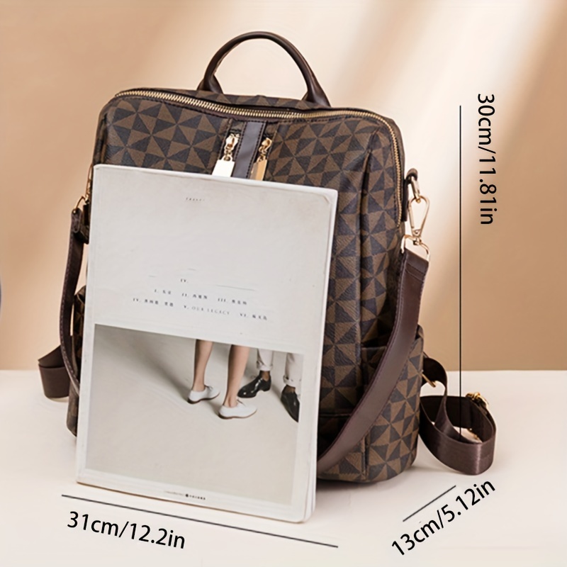 geometric pattern backpack purse fashion two way shoulder bag zipper front travel school bag details 3