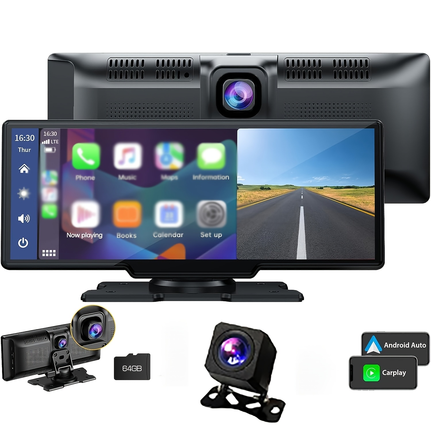10.26-inch Display, Compatible With / Auto, 4k Dash Camera + 1080p Rear Camera, Ips Touch Display, 64g Memory Card//gps/fm/aux/tf Card Expansion, Without Battery