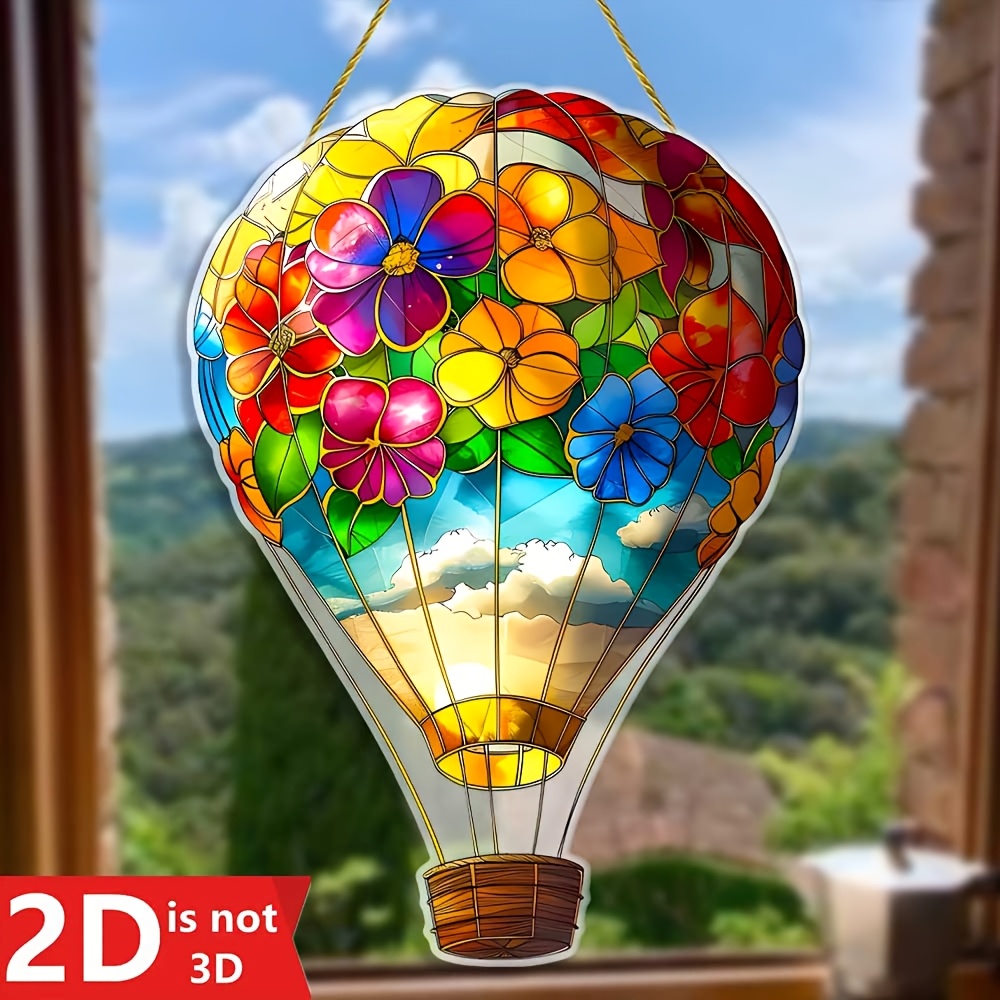 TEMU 1pc 2d Colorful Hot Air Balloons And Floral Sun , Suitable For Window Decorations In Gardens, Rooms, And Outdoor Courtyards, Gifts For Families