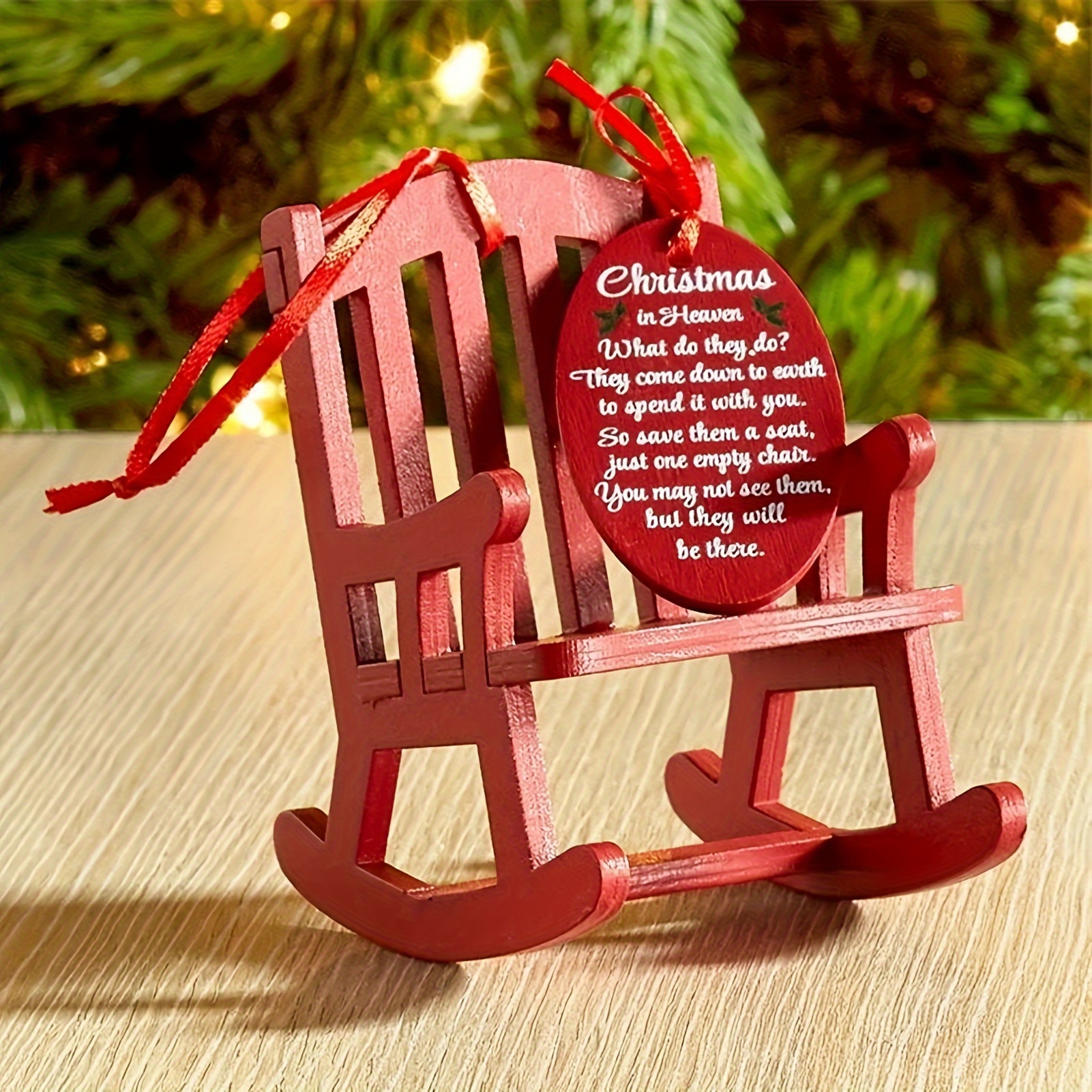 TEMU Memorial Ornament For Christmas In Heaven - A Small Wooden Rocking Chair With Tags, Ideal For Holiday Decorations And Party Items