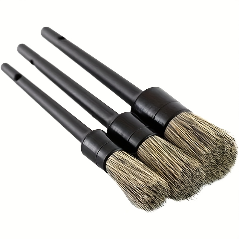 Image of Set Of 3 Car Detailing Brushes With Soft Bristles For Cleaning, Including Kits For Washing Tires And Wheels, Ideal For Exterior Additions