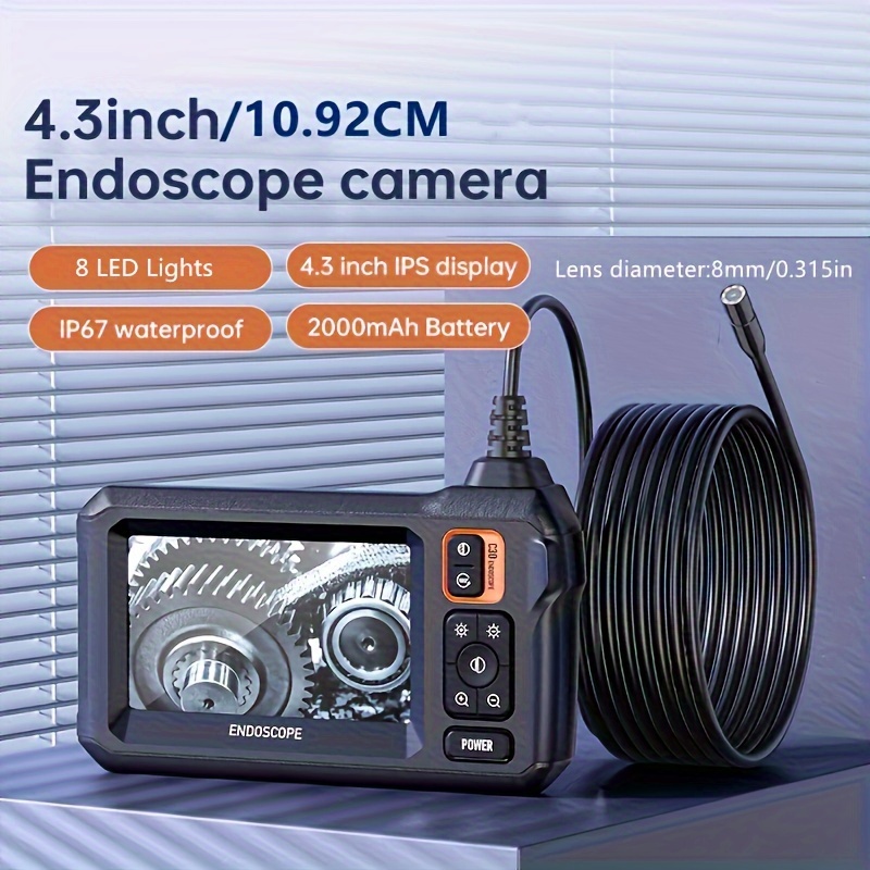  Endoscopio industrial, cámara de inspección digital de  boroscopio HD 1080P con cámara impermeable IP67 de 0.315 in, cámara de  alcantarillado con pantalla IPS de 2.8 pulgadas, cable semirrígido de 16.5  pies. 
