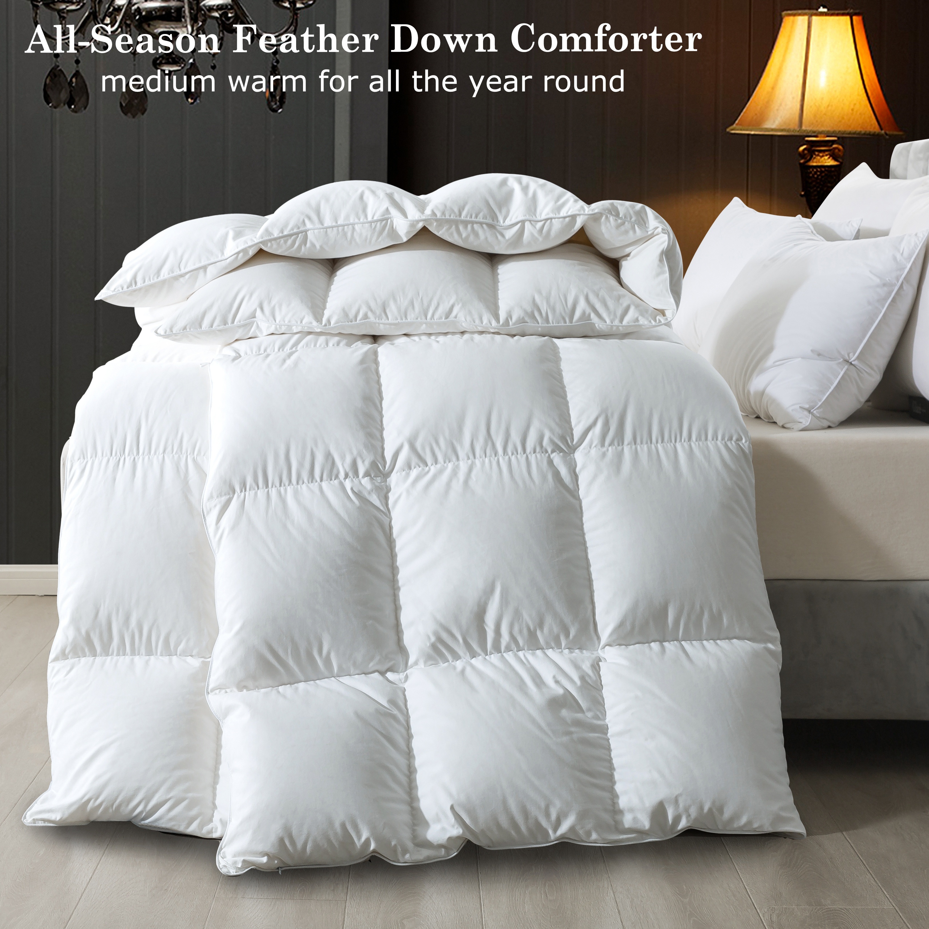 

Elnido Queen® Feather Down Comforter Queen Duvet Insert, All Season White Luxury Hotel Fluffy Bed Comforter, Ultra Soft 100% Cotton Cover, Queen Size 90x90 Inch