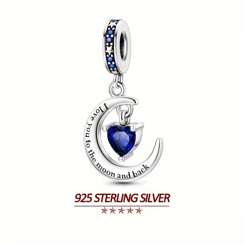 

Original 925 Sterling Silver Charms Beads For Women Fits Original Brand Bracelet Blue Hearts Zircon Moon Shape Pendant Charms Women Party Jewelry Gifts