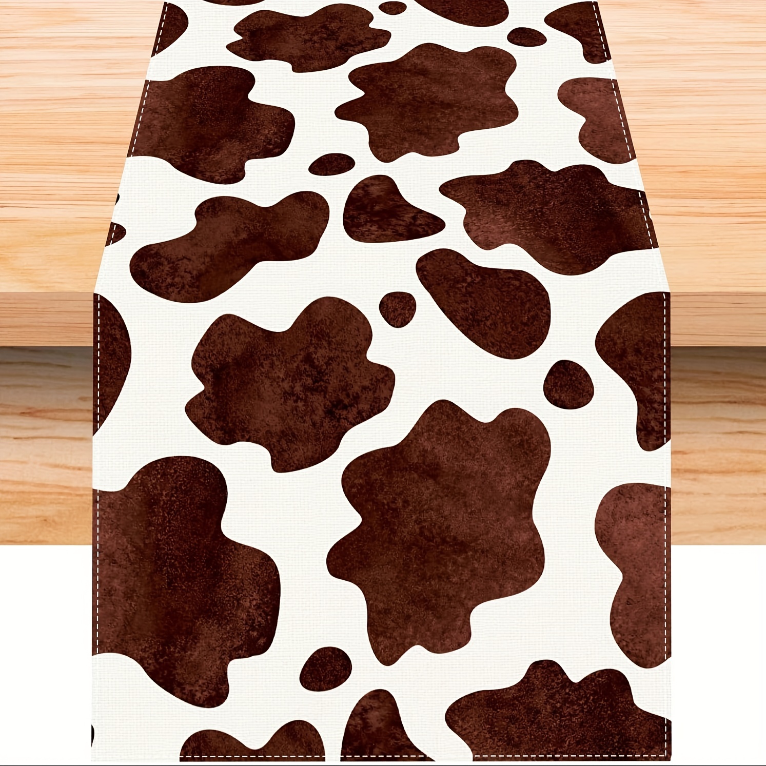 

1pc, Polyester Cow Print Table Runner, Rustic Cowhide Pattern Table Runner, Farmhouse Barnyard Animal Theme, Western Party Home Kitchen Table Decoration