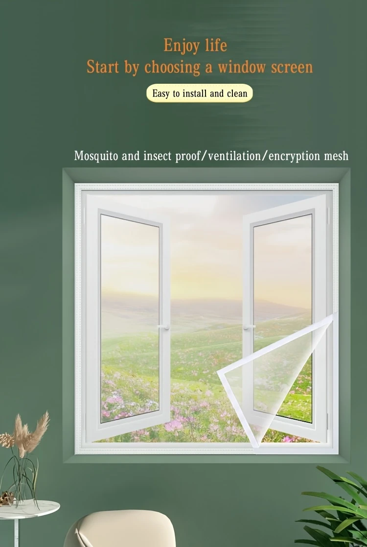 polyester anti mosquito window screen net self no drill installation mesh curtain for fly bug protection breathable transparent details 0