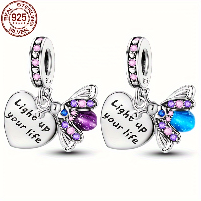 

1pc 925 Sterling Silver Firefly Charm Bead, "light Up Your Life" Engraved, Luminous Love Sign Pendant, 4 Grams, Fit Original Bracelet Necklace Diy Jewelry Making Gift
