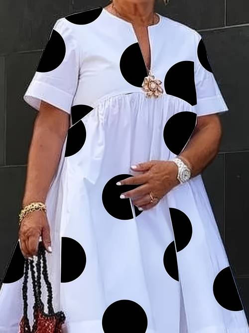 lemogro womens plus size dress 2025 summer short sleeve black and white polka dot casual a line skirt with chest flower 4xl 5xl
