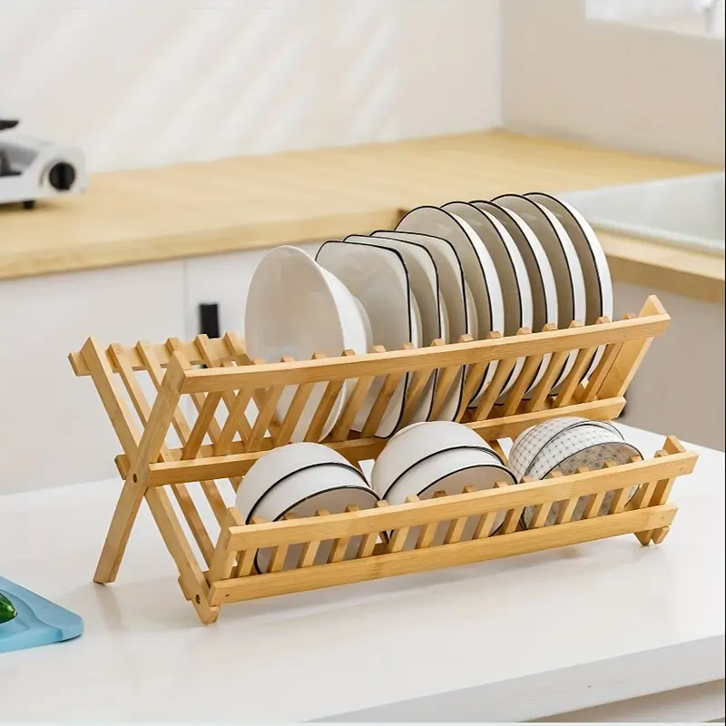 de séchage de vaisselle pliable à double couche avec plan de drainage, couleur de darbre - idéal pour des assiettes, des , des tasses et des couverts, parfait pour organisateur de cuisine, support de rangement de cuisine pour les assiettes, les , les tasses et les planches à découper, organisateur de placard de cuisine, support de séchage de vaisselle détails 2