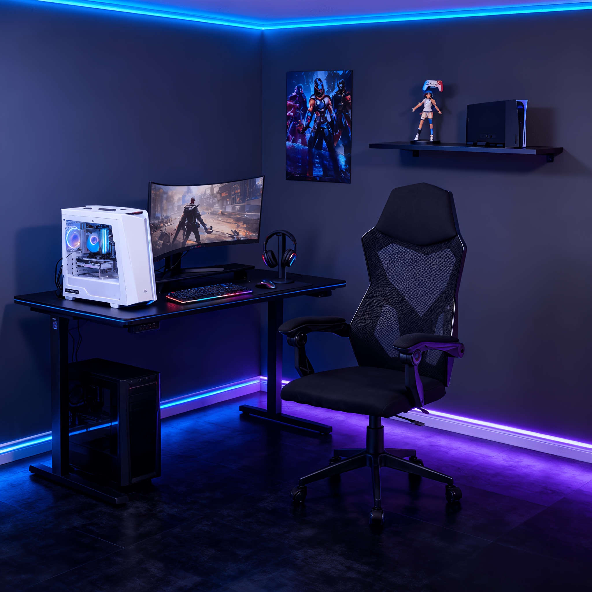 Ergonomic Gaming & Esports Chair | Manual Height, 135° Recline | Hardwood Frame, High-Density Fabric | Lightweight | Lumbar Support | For Home & Office
