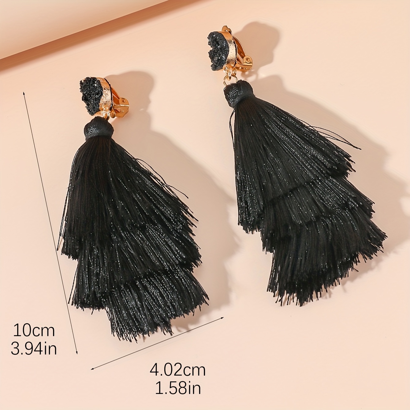 TEMU A Pair Of European And American Fashionable And Three-layer Tassel Women's Ear Clips, Which Can Be Worn Without Ear Holes, Easy Retro Ethnic
