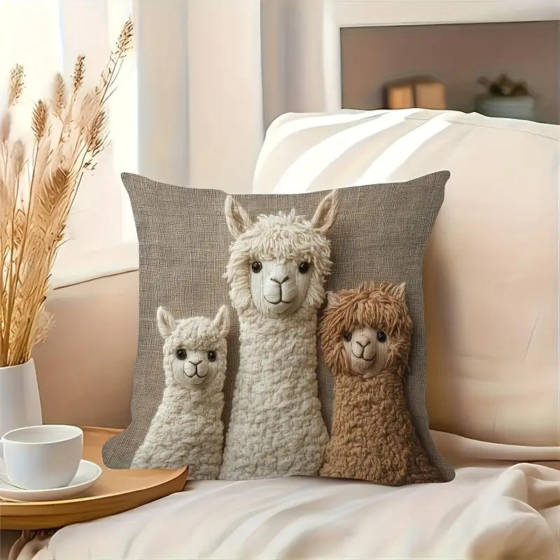 4 bohemian alpaca pillow covers 18x18 inches ultra soft plush double sided of 3 cute black machine washable polyester with zipper closure vintage home decor suitable for living room bedroom nursery accessories soft textured decorative pillowcases Product details 5