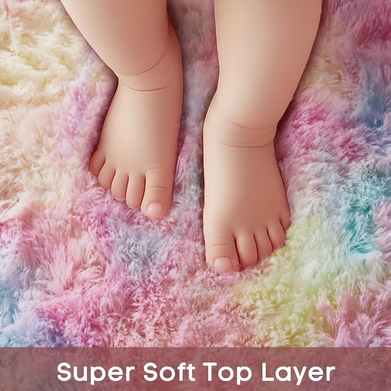 Soft Rainbow Furry Area Mat - * Shaggy Carpet for Living Room and Bedroom, Home Decor, Machine Washable Polyester, Round Shape, Bedroom Decor|Vibrant Room Accent|Machine Washable Mat, Bedroom Decor