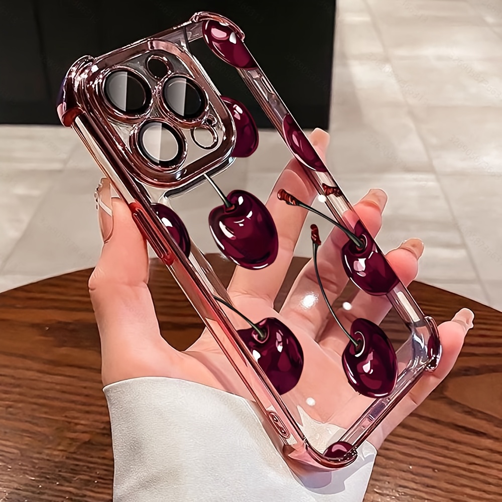 TEMU Phone Case: Cherry Pattern Phone Case, Suitable For Iphone 18 17 Pro 15 14 Plus 13 12 11 Pro Max 17 Air, Electroplated Transparent Soft Back