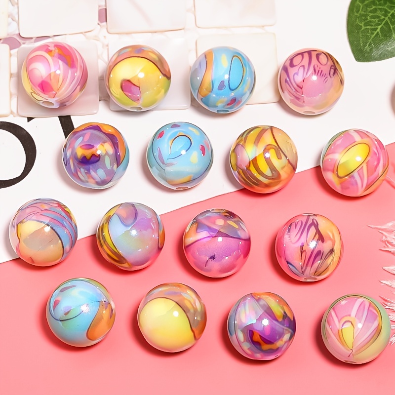 

20pcs Vibrant Mixed Color Uv-coated Acrylic Beads With Unique Irregular Graffiti Patterns - , Bracelets, Necklaces & Craft Projects, Beads For Jewelry Making