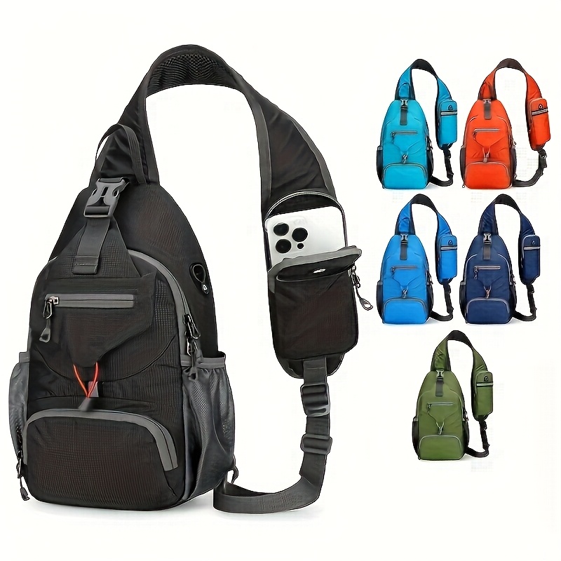 Sport Sling Bag for Men and Women Large Capacity Crossbody Travel and Hiking Bag with Adjustable Strap, Multiple Pockets, Earphone Hole, Nyl
