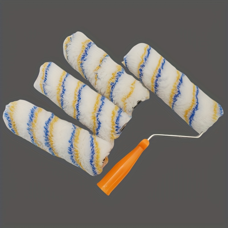 E-shop 4er-Set 8-Zoll Professionelle Pinsel mit Blau-Weiß Gestreifen, Heimdekorationszubehör, Einfache Wandmalerei-Rollenabdeckungen für Glatte Wände