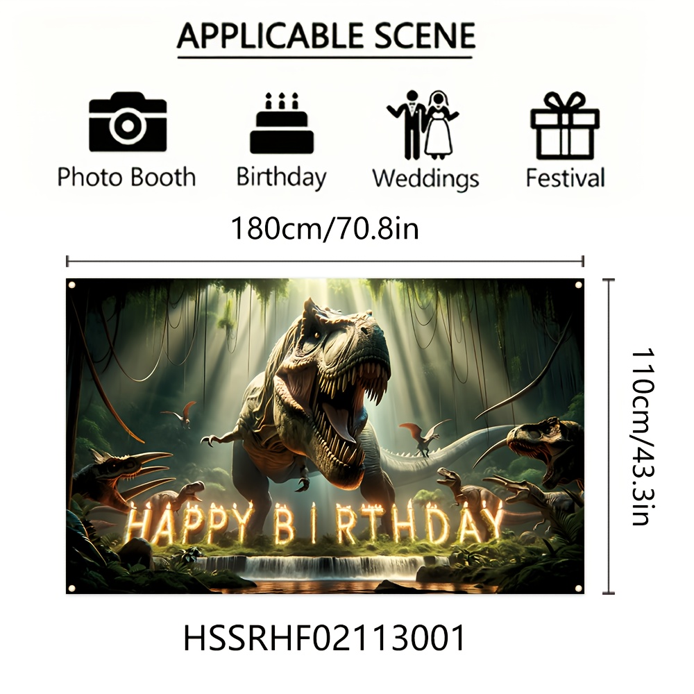 Image of 1pc, Birthday Decoration Banner, Cartoon Dinosaur Theme, Size: 180cm * 110cm/70.8in * 43.3in, Dinosaur Decoration Banner, Room, Garden, Doorstep Birthday Party Celebration Decoration Banner