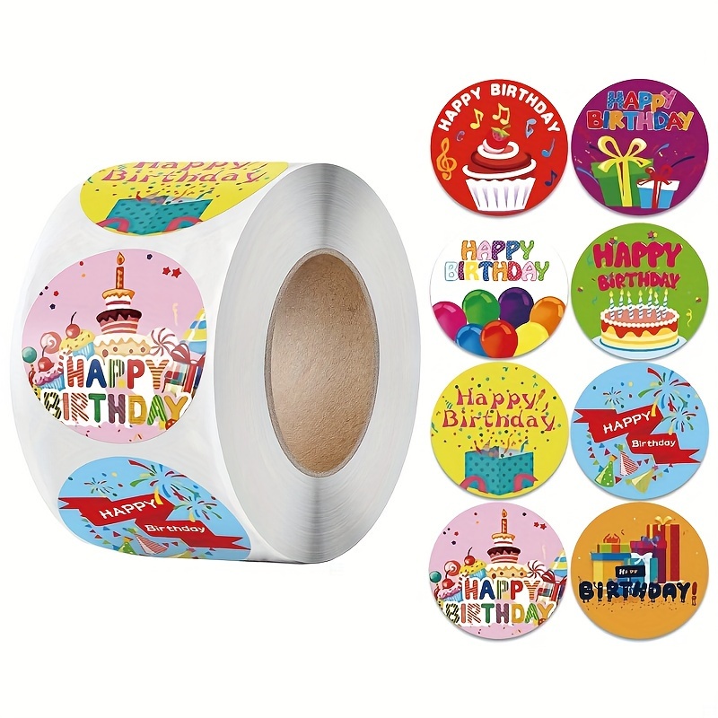 

500-pack Glossy Round Happy Birthday Stickers, Single-use Paper Seals For Office Stationery And Gift Decoration
